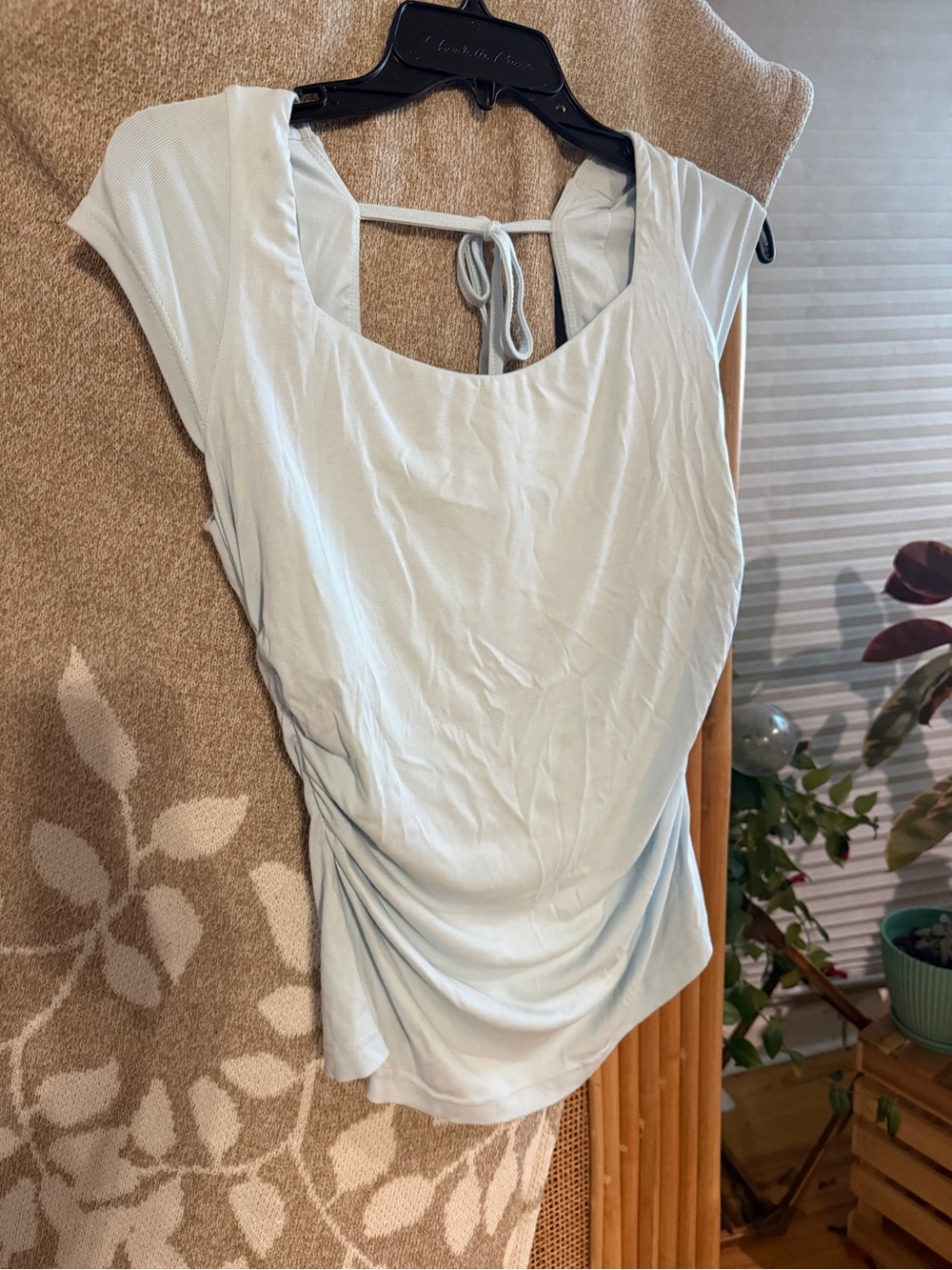 OGL Light Blue Scoop Neck Gathered Tie-Back Top